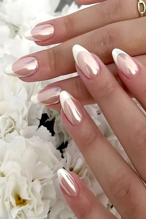 Pearl Glossy French Bridal Wedding Almond Coffin Press On/ False Acrylic Nails Extension/ Handmade Nails - Etsy UK Paznokcie Hello Kitty, Kutek Disney, Nature Tattoos, Tip Nails, Prom Nails, Dream Nails, Chic Nails, Short Acrylic Nails, Chrome Nails