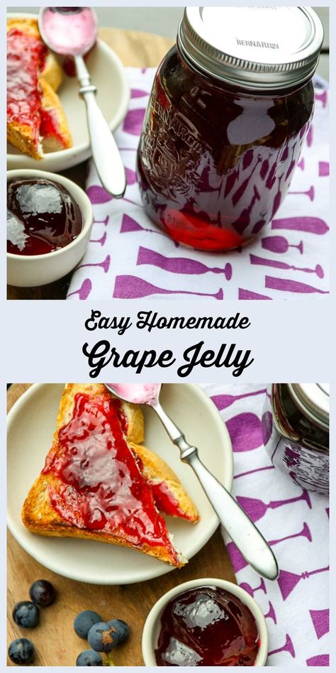 A simple homemade Grape Jelly recipe using fresh grapes for flavor that can't be beat. #grapejelly #homeadejelly Grape Jelly Recipe Homemade, Homemade Jelly Recipe, Grape Jelly Recipe, Jelly Homemade, Grape Jam Recipe, Canning Jelly, Homemade Grape Jelly, English Recipes, Grape Jam