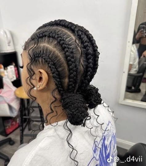 Feed In Braids With Two Buns, Goddess Cornrows Buns, Simple Feed In Braid Styles, 4 Boho Feed In Braids, Braided Bun Hairstyles For Black Women, Braided Hairstyles For Black Women Short, Cute Braided Hairstyles Easy, Boho Cornrows, Vacation Braids