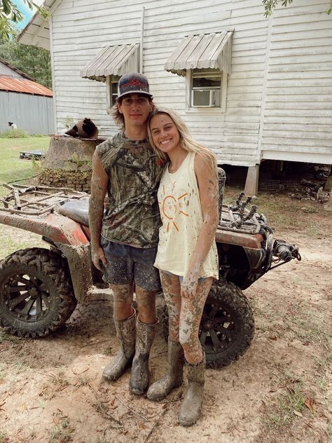 Mud riding, couple Mud Riding Outfit, Mudding Astetic, Mudding Outfit, Country Couple Aesthetic, Playing In Mud Aesthetic, Cute Couple Pics Country Mudding, Mud Riding, Country Pictures, Cowgirl Room