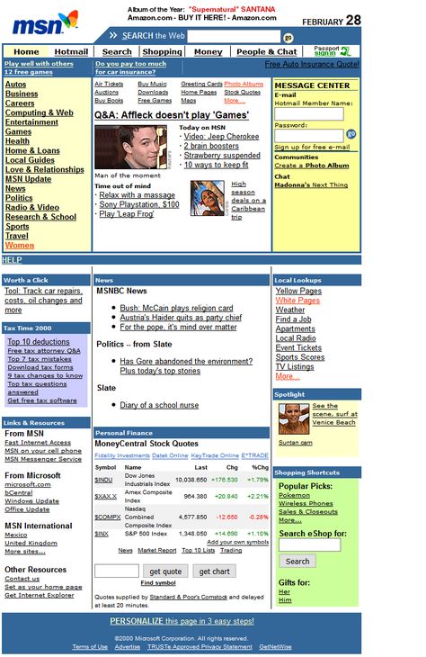 MSN in 2000 | Web Design Museum Vintage Web Design, Cyberpunk Tech, Aesthetic Websites, Old Websites, Retro Graphic Design, The Early 2000s, School Website, Grafic Design, Bad Design