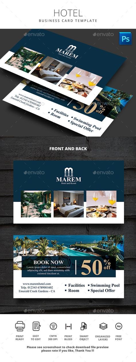 Hotel Business Card Template - Business Cards Print Templates Hotel Business Card, Portfolio Booklet, Hotel Business, Business Hotel, Corporate Id, Photoshop Design Ideas, Poster Design Inspiration, Cool Business Cards, Card Business