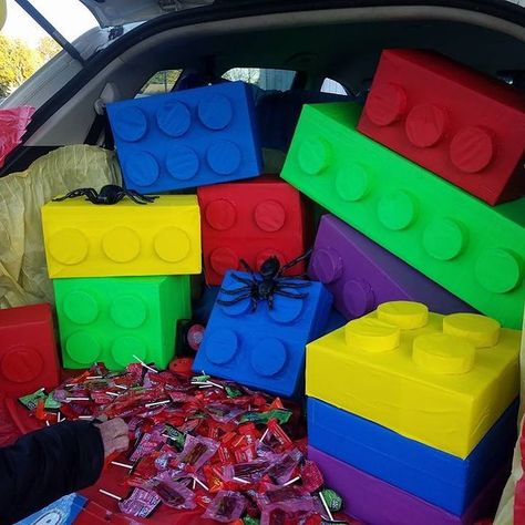 Diy Giant Lego Blocks, Trunk Or Treat Lego, Trunk Or Treat Lego Theme, Winning Trunk Or Treat Ideas, Lego Trunk Or Treat Ideas, Lego Trunk Or Treat, Trunk Or Treat Ideas For Van, Barbie Trunk Or Treat, Robotics Classroom