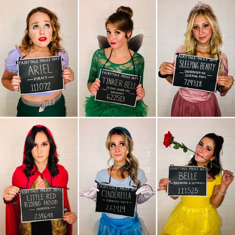 Disney Princesses Gone Bad Costumes, Bad Princesses Halloween Costumes, Disney Mugshots Costume, Mugshot Princess Costume, Princess Gone Bad Halloween Costume, Arrested Princess Halloween Costume, Disney Princess Mugshots Costume, Disney Criminals Halloween, Mugshot Halloween Costume