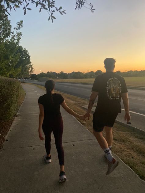 walk: sunset, couple photo, walking, sidewalk Sidewalk Rule Couple, Walking With Boyfriend, Couples Walking Together, Walking Together, Couple Walking, Couples Walking, Couple Goal, Spring Park, Walk Together