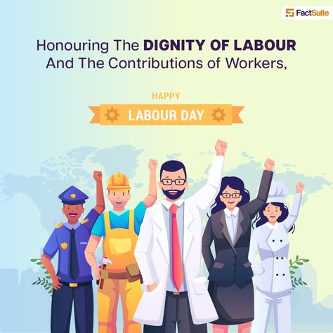 May this Labour Day serve as a reminder of the importance of all types of work and the dignity that comes with it. Here’s honoring the dedication and tireless efforts of workers in every field on this Labour Day. Celebrating the achievements of workers and their contributions to society- Happy Labour Day 2023! #labourday #mayday #supportstaff #factsuite #workersday #workers Dignity Of Labour Poster, International Labour Day, Happy Labour Day, Workers Day, Types Of Work, Happy Labor Day, International Day, Labour, School Projects