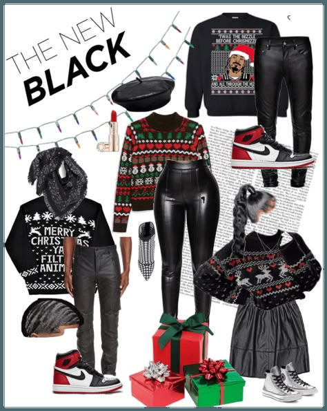 Streetwear Christmas Outfits, Christmas Streetwear Outfit, Christmas Themed Outfits Women, Black Women Christmas Outfit, Ugly Sweater Party Outfit, Ugly Christmas Sweaters Outfit Fashion, Ugly Christmas Sweater Outfit Women, Ugly Sweater Outfit Ideas, Ugly Sweater Outfit Women