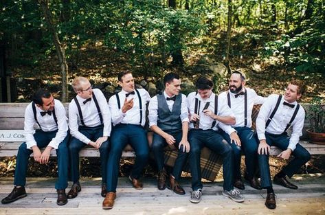 groomsmen in suspenders + bow ties. always a favorite look! Groomsmen Outfit, Groomsmen Poses, Groomsmen Suspenders, Groomsmen Accessories, Groom Bowtie, Groom Wedding Attire, Groomsmen Outfits, Groomsmen Photos, Wedding Groomsmen