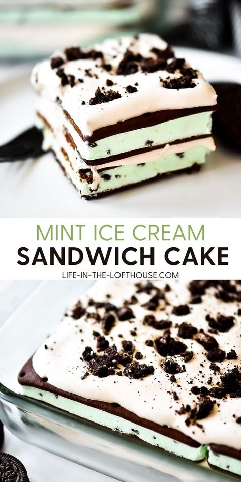 Ice Cream Sandwich Dessert Recipe, Chocolate Chip Ice Cream Sandwich, Mint Ice Cream Cake, Mint Chocolate Chip Ice Cream Cake, Fried Ice Cream Dessert, Ice Cream Sandwich Cake Recipe, Ice Cream Sandwich Dessert, Ice Cream Dessert Recipe, Cream Sandwich Cake