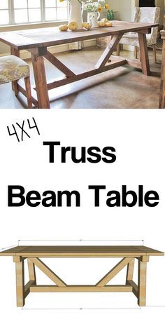 Truss Beam Table, Beam Table, Woodworking Table Plans, Farmhouse Table Plans, Diy Farmhouse Table, Diy Dining Table, Diy Dining, Woodworking Table, Free Woodworking Plans