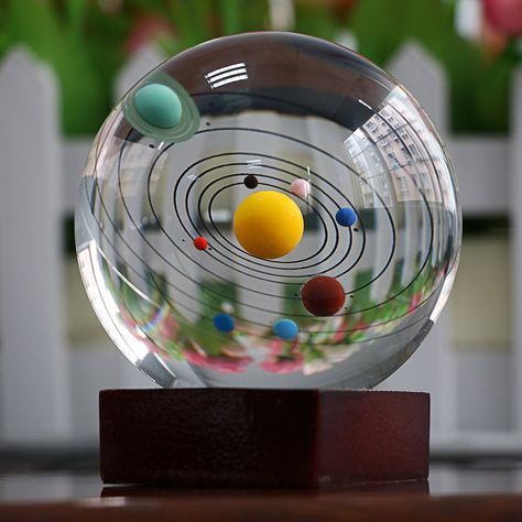 Tata Surya, The Solar System, Wooden Stand, Wood Stand, Paperweights, Glass Ball, Crystal Ball, Solar System, Cool Gadgets