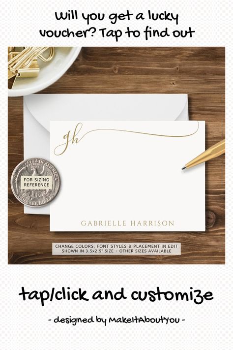 Modern Elegant Script Monogram Initials Gold Note Card - tap/click to personalize and buy #NoteCard #modern, #elegant #stylish, #monogram #initials Script Monogram, Note Card, Font Styles, Monogram Initials, Note Cards, Color Change, Tap, How To Find Out, Initials