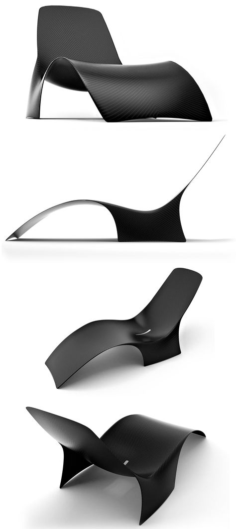 A ‘Chaise Longue’ is traditionally an upholstered sofa in the shape of a chair that is long enough to support the legs. This is MAST element’s carbon fibre version. They teamed up with designer Johnny Hugnot to bring us their beautiful minimalistic version of a Chaise Longue titled ‘Ray’. Chair Minimalist, Oversized Chaise Lounge, Designer Chair, Seat Design, Creative Furniture, Chaise Lounge Chair, Take A Seat, Upholstered Sofa, A Chair