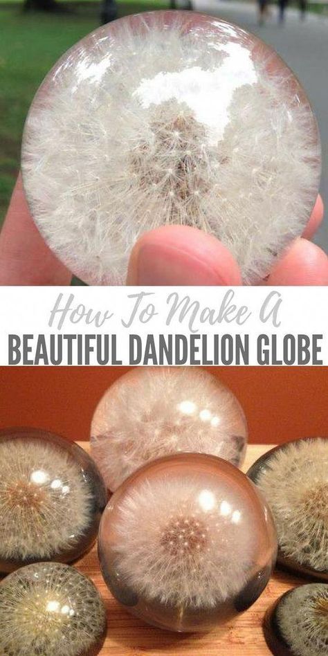 Dandelion Paperweight, Globe Diy, Diy Jewelry To Sell, A Dandelion, Diy Resin Projects, Diy Resin Crafts, Fun Craft, Wine Bottle Crafts, Upcycled Crafts