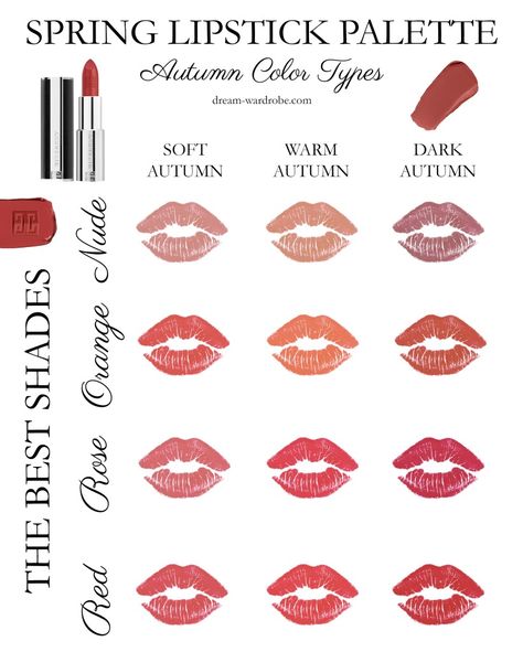 Soft Autumn Lipstick Colors, Dark Autumn Lipstick, Autumn Lipstick, Deep Autumn Makeup, Lipstick Guide, Soft Autumn Color Palette, Color Seasons, Skin Undertones, Lipstick Palette