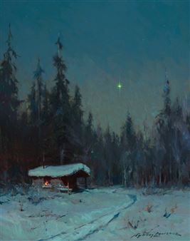 Istoria Artei, Moonlight Painting, The North Star, رعب نفسي, Snowy Landscape, Winter Painting, Night Painting, Winter Art, North Star