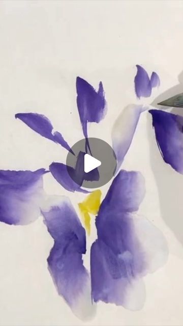 Iris Painting by Chinese Brush Painting Master, Ning Yeh Chinese Brush Painting Tutorial, Chinese Brush Painting Flowers, Chinese Painting Flowers, Iris Painting, Watercolor Flowers Tutorial, Flowers Tutorial, Chinese Brush Painting, Chinese Brush, Brush Painting