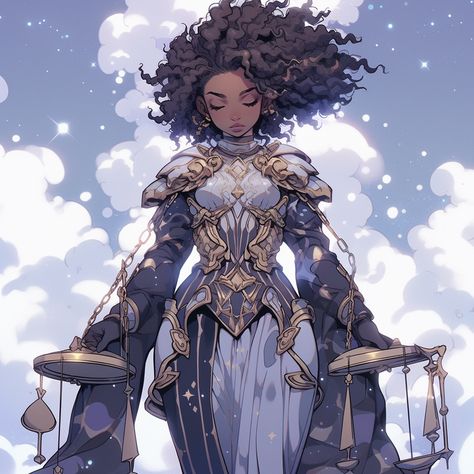 Balancing the Cosmos: Libra's Ethereal Dance in the Sky" Libra Art, African Princess, Black Anime, Black Characters, Futuristic Art, Black Anime Characters, Black Art Pictures, Zodiac Art, The Cosmos