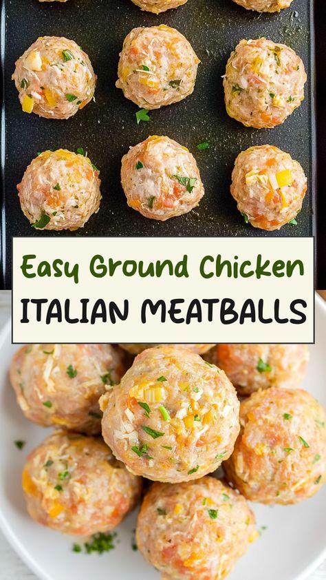 Delight your taste buds with these flavorful Italian meatballs made with succulent ground chicken. This classic recipe is easy to make and perfect for a cozy family dinner or a special gathering with friends. Serve these tender meatballs over pasta, in a sandwich, or enjoy them on their own for a satisfying meal. Elevate your cooking game with this delicious homemade dish that is sure to become a favorite in your household! Ground Chicken Casserole Recipes, Recipes Using Ground Chicken, Chicken Meatball Subs, Easy Ground Chicken Recipes, Ground Chicken Casserole, Ground Chicken Meatballs, Chicken Italian, Savory Meatballs, Tender Meatballs