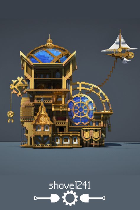 A fantasy minecraft steampunk house design! You can download this build on my Patreon, just follow the link! Minecraft Steampunk House, Minecraft Fantasy House, Steampunk Building, Minecraft Building Designs, Fantasy Minecraft, Minecraft Steampunk, Minecraft House Plans, Steampunk House, Minecraft House Tutorials