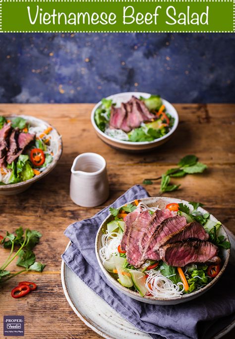 Vietnamese Beef Salad, Thai Beef Salad Recipe Dressing, Healthy Rice Noodles, Spicy Beef Salad Thai, Easy Asian Salad, Lemongrass Beef Vietnamese, Thai Waterfall Beef Salad, Asian Salad Dressing, Healthy Dinner Salads