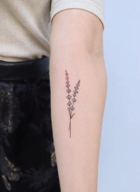 Single Line Lavender Tattoo, Blue Vervain Tattoo, Simple Lavender Tattoo Black, Taylor Swift Flower Tattoo, Simple Lavender Tattoo, Simple Lilac Tattoo, Lavender Sprigs Tattoo, Small Lavender Tattoo, Heather Flower Tattoo