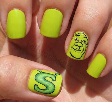 Shrek Mood, Shrek Nails, Play Nails, Nails After Acrylics, Shrek Party, Avon Nails, Cartoon Nail Art, Palm Tree Nails, Fake Nails Designs