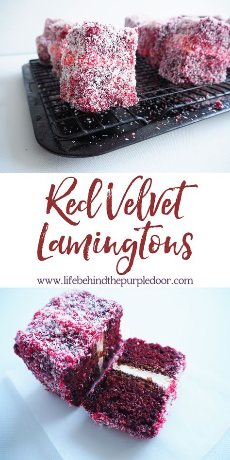 Red Velvet Lamingtons Inspired by Zumbo Lemington Cake Recipes, Lamington Cake, Lamington Recipe, Zumbo Desserts, Lamingtons Recipe, Cold Cake, Aussie Food, Gourmet Desserts, Pavlova