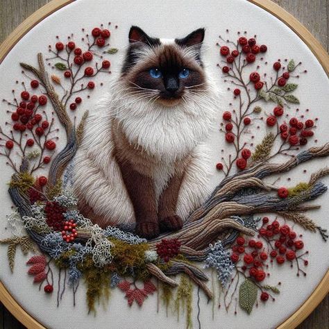 Midjourney cat | Use ‘raised embroidery and stumpwork’  in the prompt. | Facebook Embroidery Cute Animals, Cat Hand Embroidery Pattern, Vintage Cat Embroidery Pattern, Two Cats Embroidery, Tabby Cat Embroidery, Cat Portrait Embroidery, Stumpwork Embroidery, Felted Crochet, Cat Embroidery