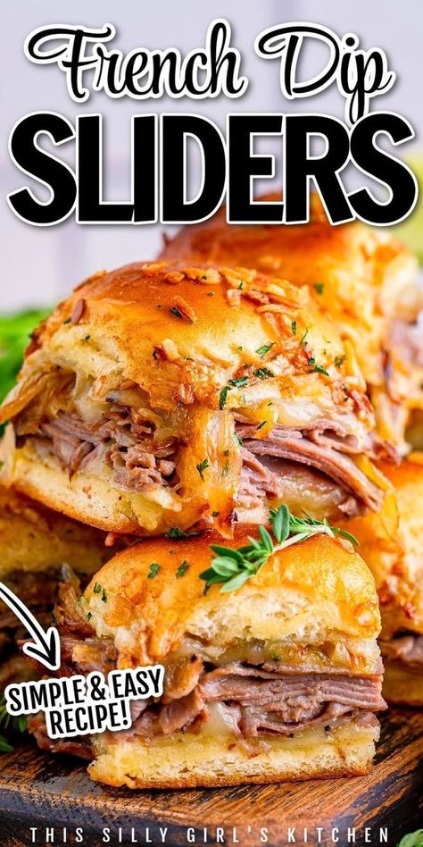 French Dip Sliders, French Dip Recipes, French Dip Sandwiches, Cheap Lunch, Dip Sandwiches, Slider Sandwiches, Au Jus Gravy, Easy Cheap Dinners, French Dip Sandwich