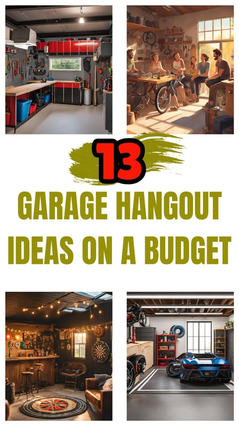 Transform your garage into the ultimate hangout spot with these 13 budget-friendly ideas! Whether you're looking to create a cozy lounge, a game room, or a stylish hangout area, these DIY garage makeover ideas are perfect for any space. Save money and maximize your garage's potential with simple and affordable décor solutions. #GarageHangout #BudgetFriendlyDecor #DIYGarage #GarageMakeover #HomeImprovement #BudgetDecor #GarageGoals #AffordableDesign #OutdoorHangout #HomeRenovation Basement Garage Makeover, Garage Loft Man Cave, Garage With Rec Room, Garage To Hang Out Room, Garage Dining Room, Free Standing Garage Ideas, Garage Hacks Neat Ideas, Garage Furniture Ideas, Garage Loft Ideas Living Spaces