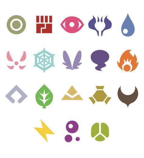 Pokemon Types (Official In-Game Symbols) by CalicoStonewolf on DeviantArt All Pokemon Types, Universe Font, Pokemon Types, Svg Pokemon, Element Chart, Custom Pokemon, Elemental Magic, Free Characters, Letter Symbols