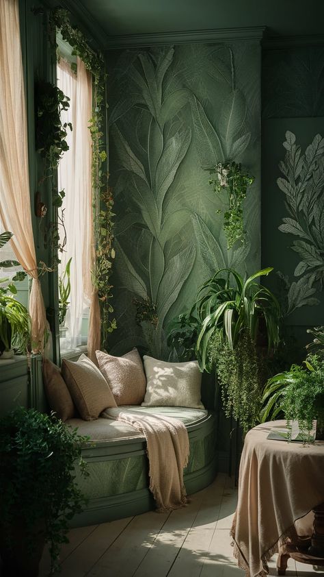 Earthy Aesthetic Wallpaper, Botanical Interior Design, Green Wallpaper Aesthetic, House Aesthetics, Botanical Interior, Nature Connection, Earthy Aesthetic, Biophilic Design, Botanical Decor