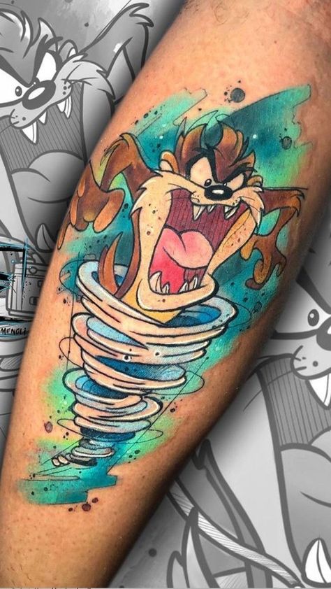 Tazmania Devil Tattoo, Tazmanian Devil Tattoo, Tasmanian Devil Tattoo, Looney Tunes Tattoo, Taz Tattoo, Tasmanian Devil Looney Tunes, Warner Bros Cartoons, Family Tattoo Designs, Devil Tattoo