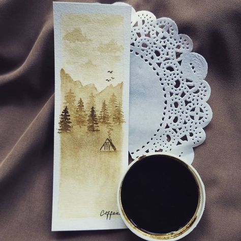 Coffee Art Painting, Coffee Painting, Watercolor Bookmarks, How To Make Bookmarks, Coffee Art, Watercolour Painting, Gift Tags, Watercolor Paintings, Doodles