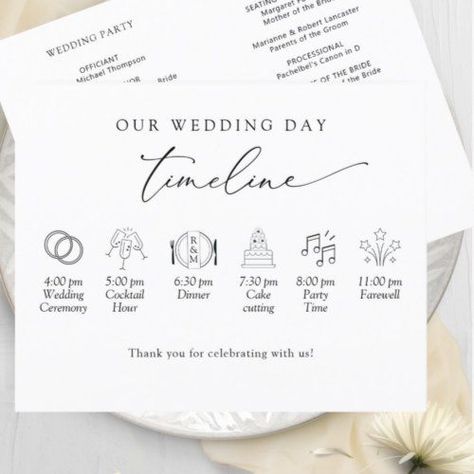 $1.27 | Elegant Simple, Minimal Wedding Timeline, Program #wedding program, wedding timeline, wedding day events, black and white, modern simple minimal, elegant classy chic, order of events, script, calligraphy, with timeline icon images Simple Minimal Wedding, Wedding Program Examples, Debut Planning, Wedding Elegant Classy, Wedding Day Timeline Template, Timeline Design, Wedding Day Timeline, Minimal Wedding, Wedding Timeline