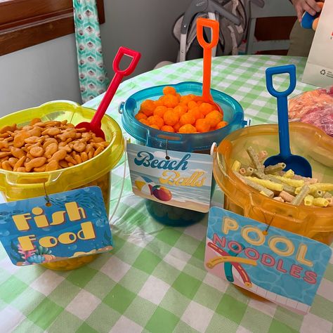 When someone asks you for beach themed snack signs, you gotta go extra #beachlife #beachparty #beachsnacks Beach Parties Ideas, Fun Summer Birthday Party Ideas, Bora Bora Themed Party, Beach Birthday Party Snacks, Ocean Themed Food For Kids, Shark Themed Desserts, Summer Themed Snacks, Beach Themed Snacks For Kids, Beach Themed Food For Party