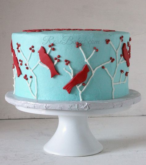 Christmas Birthday Cake, 80 Birthday, Birds Cake, Retirement Cake, Bird Cake, Sea Cakes, Buttercream Cake Decorating, Red Cake, Bird Cakes