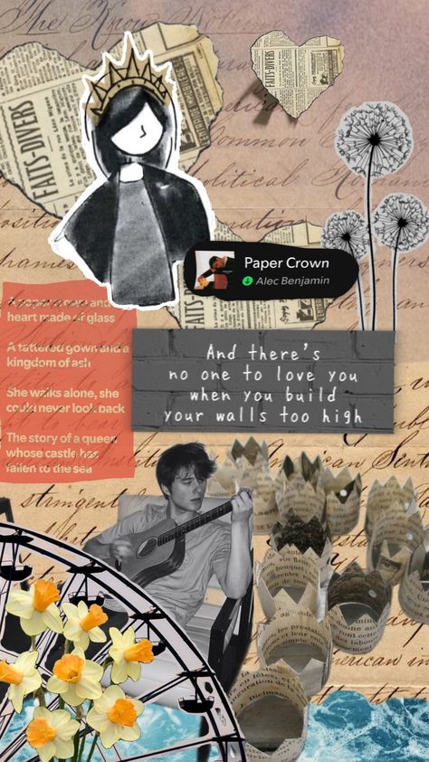 paper crown🧾👑>>>> #alecbenjamin #alec #benjamin #papercrown #paper #crown #song #love #music #paperaesthetic #vintage #poster #songlyrics Alec Benjamin Aesthetic, Alec Benjamin Wallpaper, Alec Benjamin, Paper Crown, Paper Crowns, Digital Footprint, Concert Fits, Love Music, Conan Gray