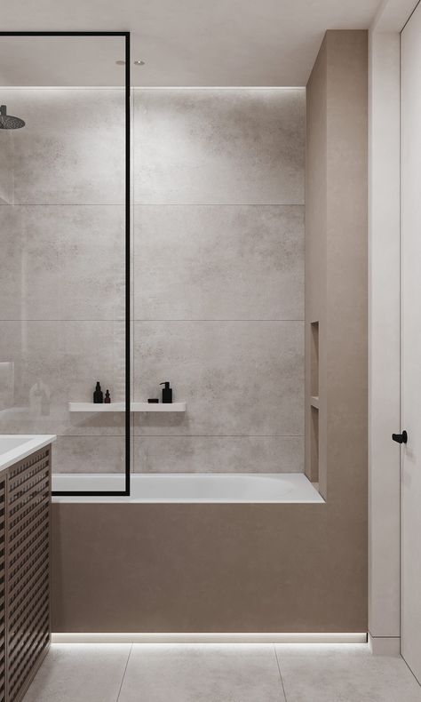 built in bathtub | Interior Design Ideas Bath Panels, Built In Bathtub, Simple Bathroom Designs, Built In Bath, Shower Over Bath, Small Bathtub, Modern Bathtub, Bathtub Design, Beige Bathroom