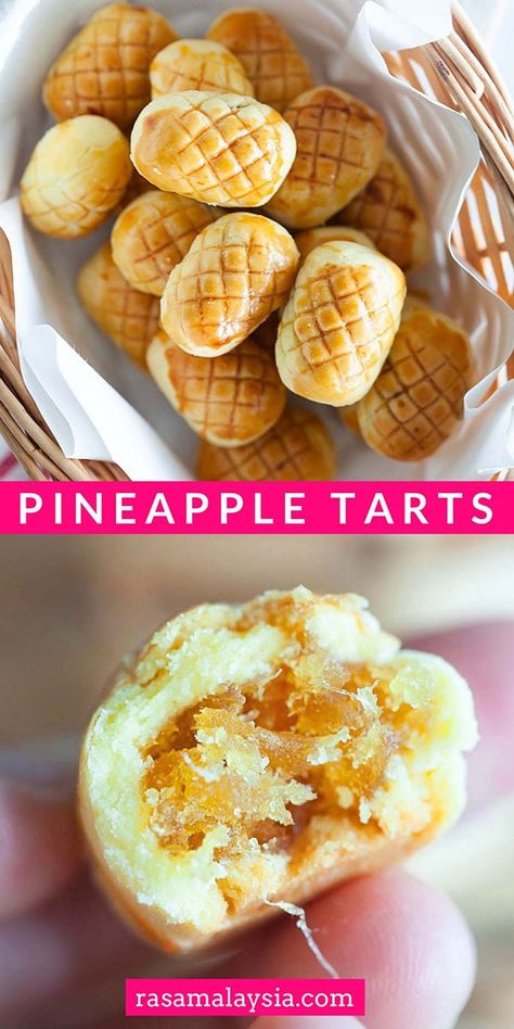 Pineapple Biscuits, Pineapple Tarts Recipe, Pineapple Tarts, Pineapple Cookies, New Year's Desserts, Pineapple Jam, Pineapple Tart, Tarts Recipe, Rasa Malaysia