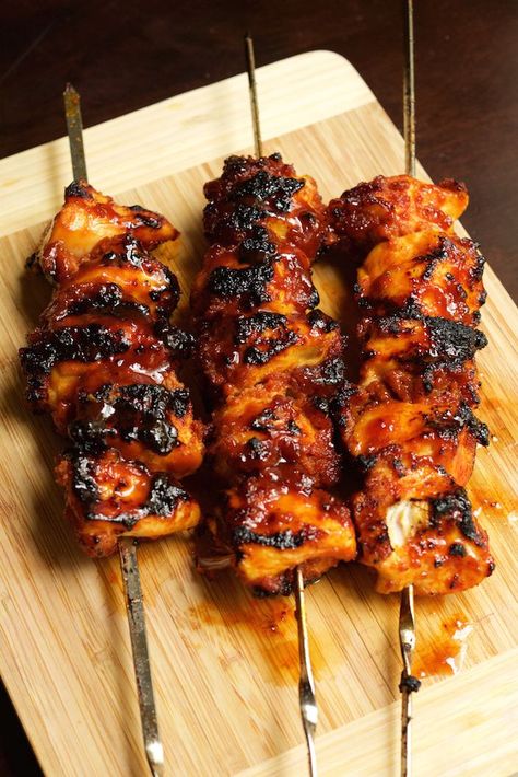 Bourbon Bacon BBQ Chicken Kebabs Recipe Bacon Bbq Chicken, Bourbon Bacon, Chicken Kebab Recipe, Group Recipes, Chicken Kebab, Kebab Recipe, Bbq Bacon, Bowl Party Food, Kabob Recipes