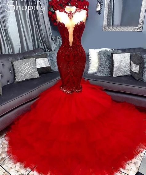 Red Prom Dresses 2022, Court Train Prom Dress, Long Elegant Prom Dresses, Prom Dresses 2022, Red Mermaid Prom Dress, Tiered Prom Dress, Red Lace Prom Dress, Gala Gowns, Red Prom Dresses