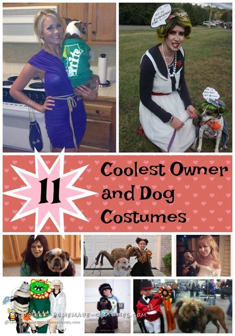 Top 11 Coolest DIY Owner and Dog Costumes Fun Dog Halloween Costumes, Best Dog Costumes Diy, Dog Diy Costumes Halloween, Clever Dog Costumes, Costume Ideas Dog And Owner, Owner Dog Costumes Halloween, Halloween Dog And Owner Costumes, Person And Dog Costume Halloween, Costume For Dogs And Owners