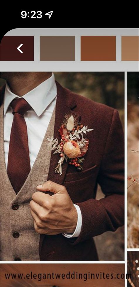 Groom And Groomsmen Attire Terracotta, Terracotta Suit, Groom Tux, Groom And Groomsmen Attire, Groomsmen Suits, Groomsmen Attire, Groom And Groomsmen, Floral Tie, Big Day