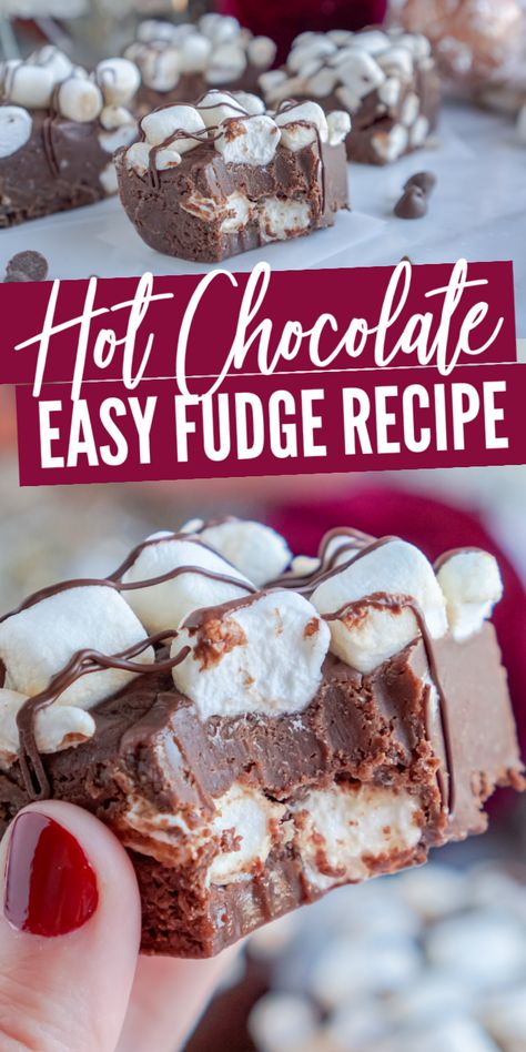 How To Package Fudge As A Gift, Hot Cocoa Fudge Recipe, Christmas Fudge Recipes Easy Condensed Milk, Fudge Packaging Ideas, Christmas Candy To Make, Hot Cocoa Fudge, Candy Bar Fudge, Christmas Fudge Easy, Chocolate Fudge Recipes