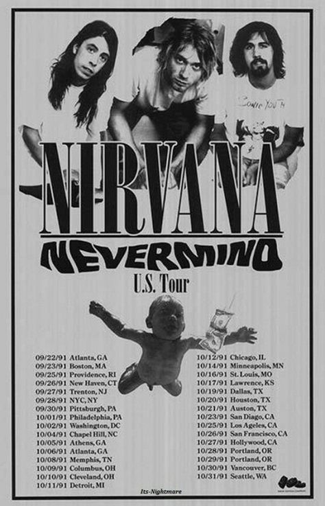 Nirvana Concert, Curco Vein, Nirvana Poster, Nirvana Nevermind, Rock Band Posters, 11x17 Poster, Nirvana Kurt, Concert Poster, Tour Posters