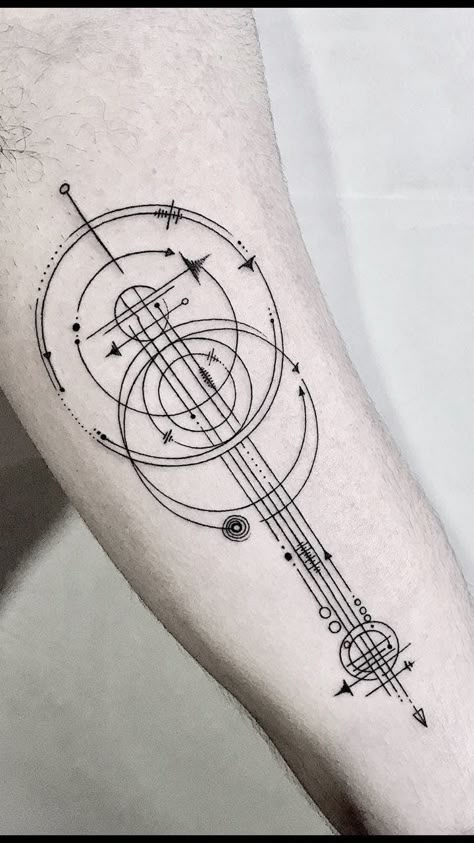 Geometric Tattoo Music, Metamorphosis Tattoo, Violin Tattoo, Mens Body Tattoos, Tech Tattoo, Guitar Tattoo Design, Abstract Tattoo Designs, Forearm Band Tattoos, Taurus Tattoos