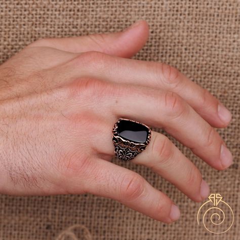 Black Silver Ring For Men, Black Stone Ring For Men, Rajputana Dress, Black Onyx Ring Men, Mens Gold Chain Necklace, Stone Rings For Men, Onyx Ring Men, Mens Ring Designs, Gold Initial Ring