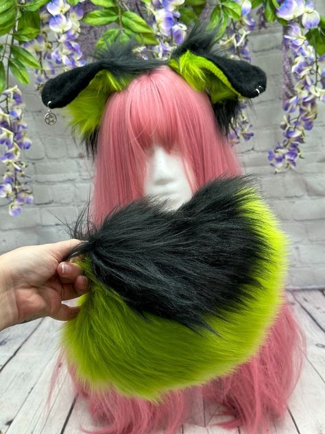 Neon green and black floppy Puppy Ears and tail bendable realistic dog ears headband floppy puppy cosplay ears Tails References, Puppy Ears And Tail, Burning Water, Puppy Ears, Dog Ears Headband, Puppy Boy, Puppy Time, Ears And Tail, Black Puppy